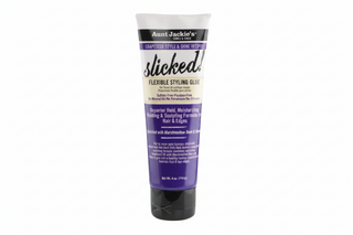 Aunt Jackie’s Grapeseed Slicked Flexible Styling Glue 4oz strong hold gel for sleek edges and long lasting hairstyles.