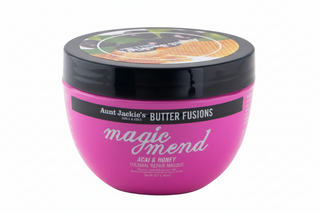 Aunt Jackie’s Butter Fusions Magic Mend Acai and Honey Thermal Repair Masque 8oz deep conditioning hair mask for heat damaged hair.