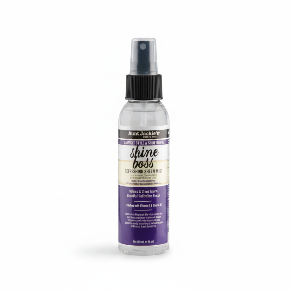 aunt jackies shine boss sheen mist 4oz vitamin e castor oil shine spray adds gloss softens hair frizz control