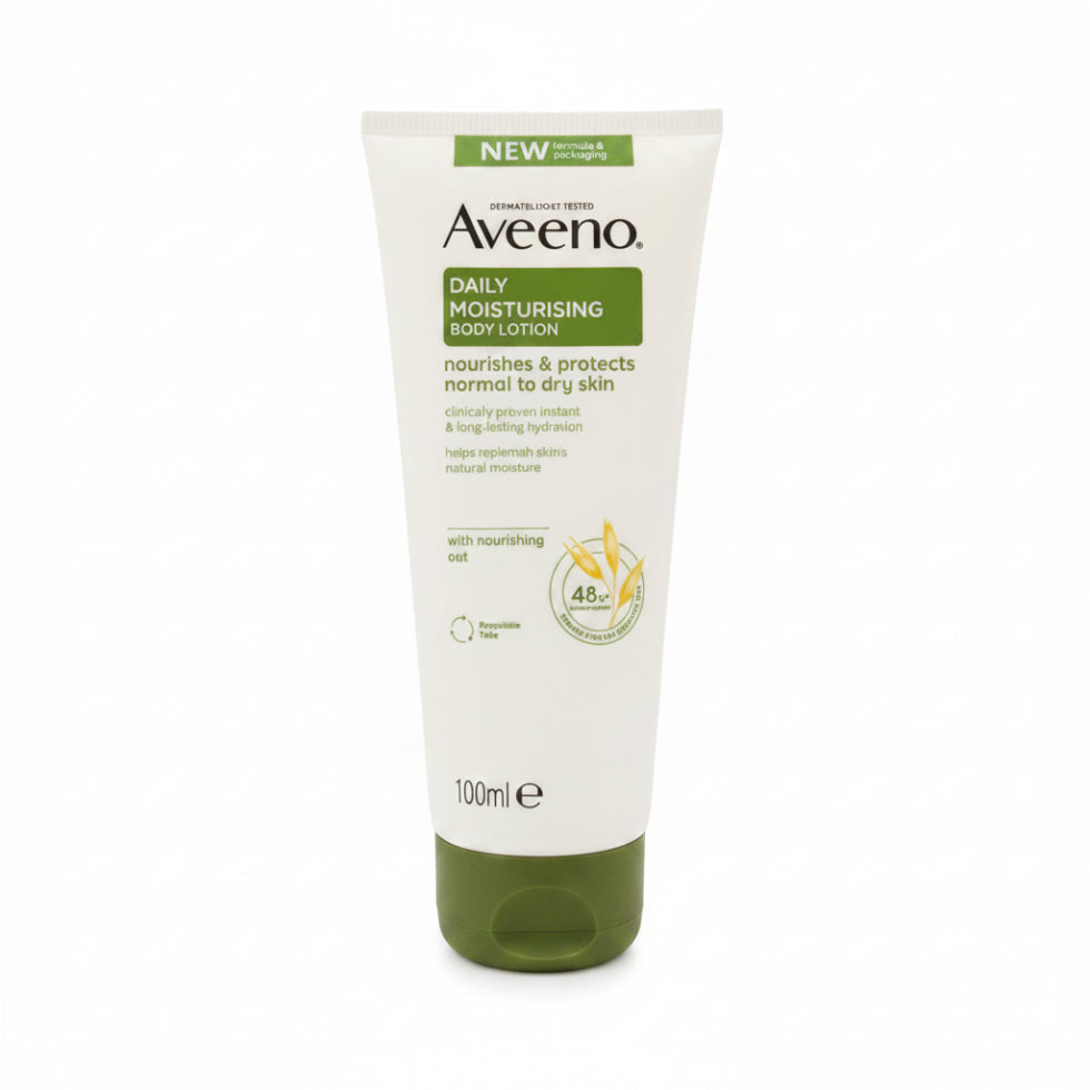 aveeno daily moisturising body lotion 100ml for hydrating soothing soft smooth healthy skin