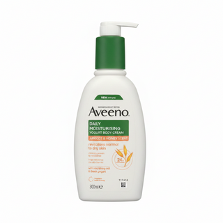 aveeno yogurt body cream 300ml vanilla oat apricot honey scent hydrating sensitive skin soft smooth non greasy