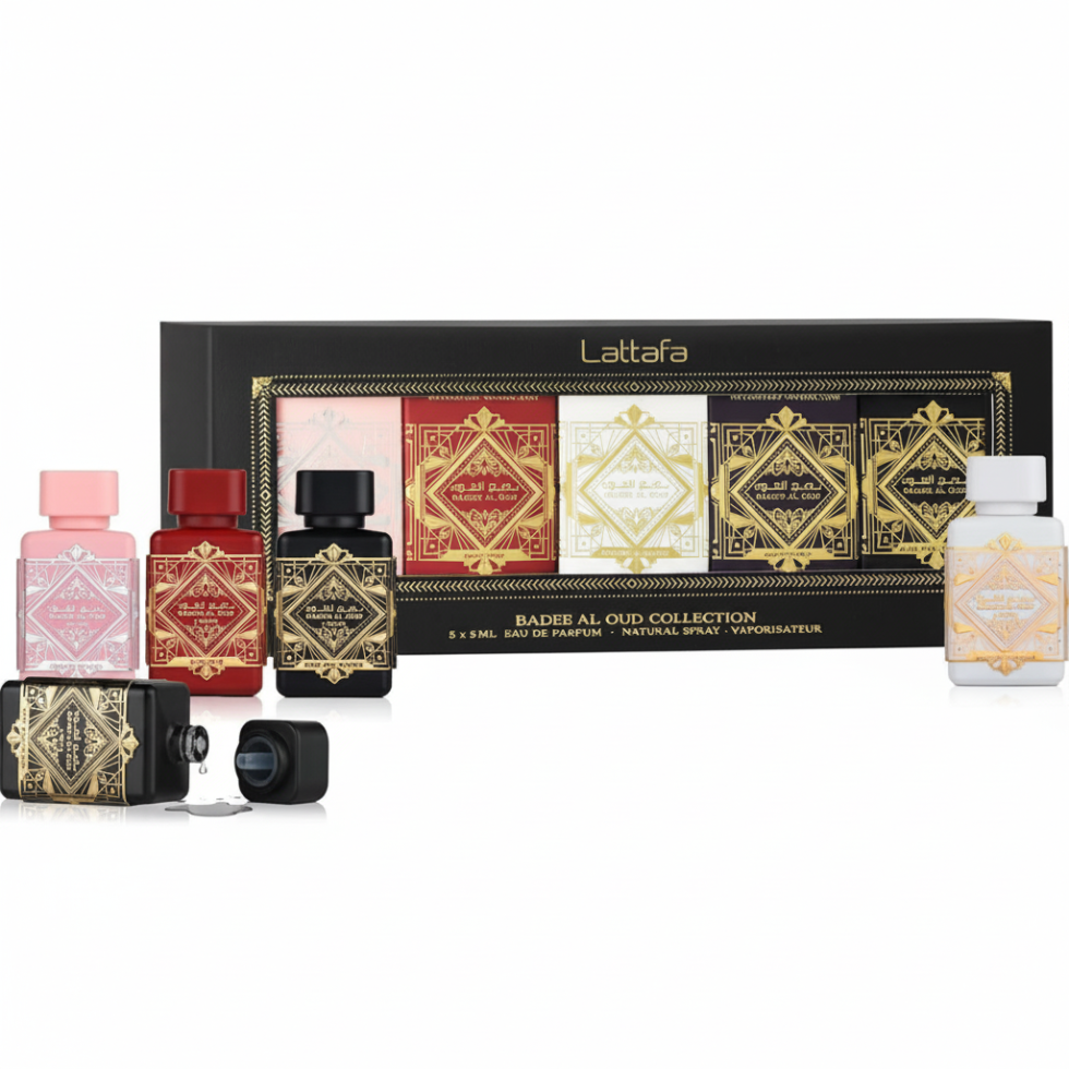 Bade’e Al Oud Mini Gift Set 5x5ml by Lattafa luxury oud perfume collection
