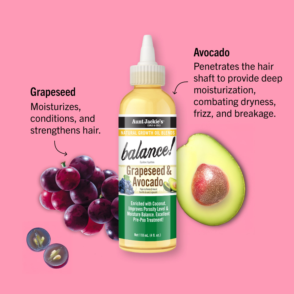 aunt jackies balance growth oil 4oz grapeseed avocado porosity care oil nourishes scalp strengthens hair