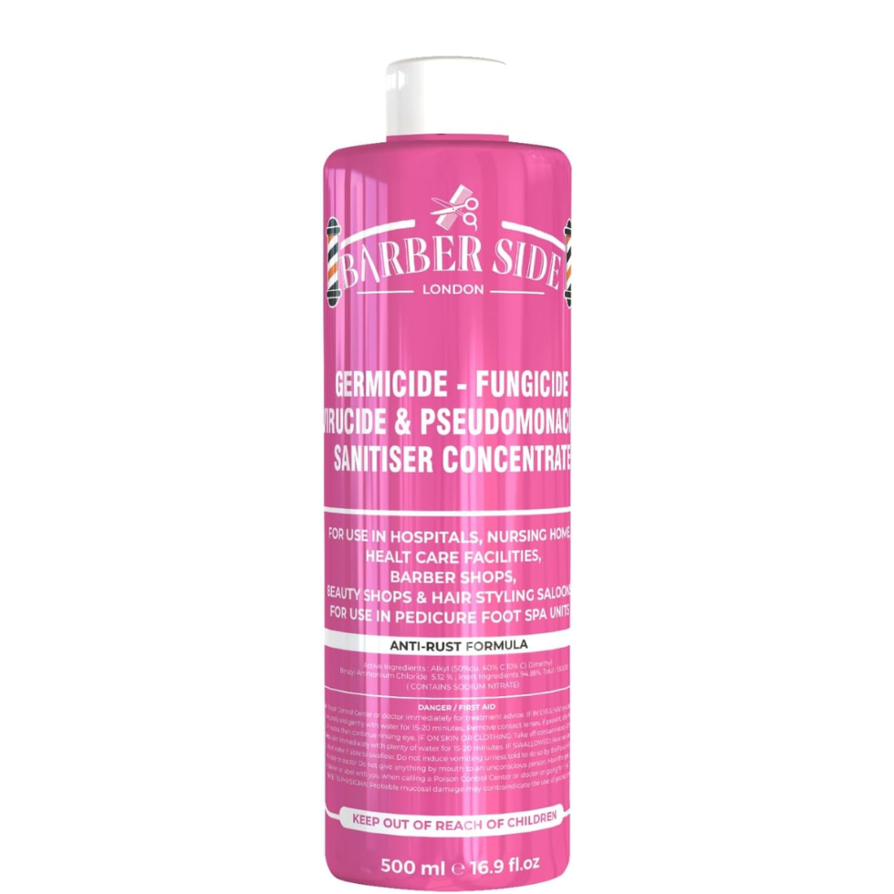 Barber side london germicide pink 500ml salon disinfectant tool sanitizer for barbershops and professional salon hygiene cleaning solution