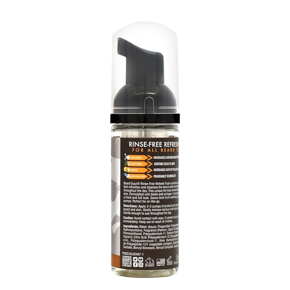 Beard guyz rinse free refresh foam 1.7oz waterless beard cleanser removes dirt and odor