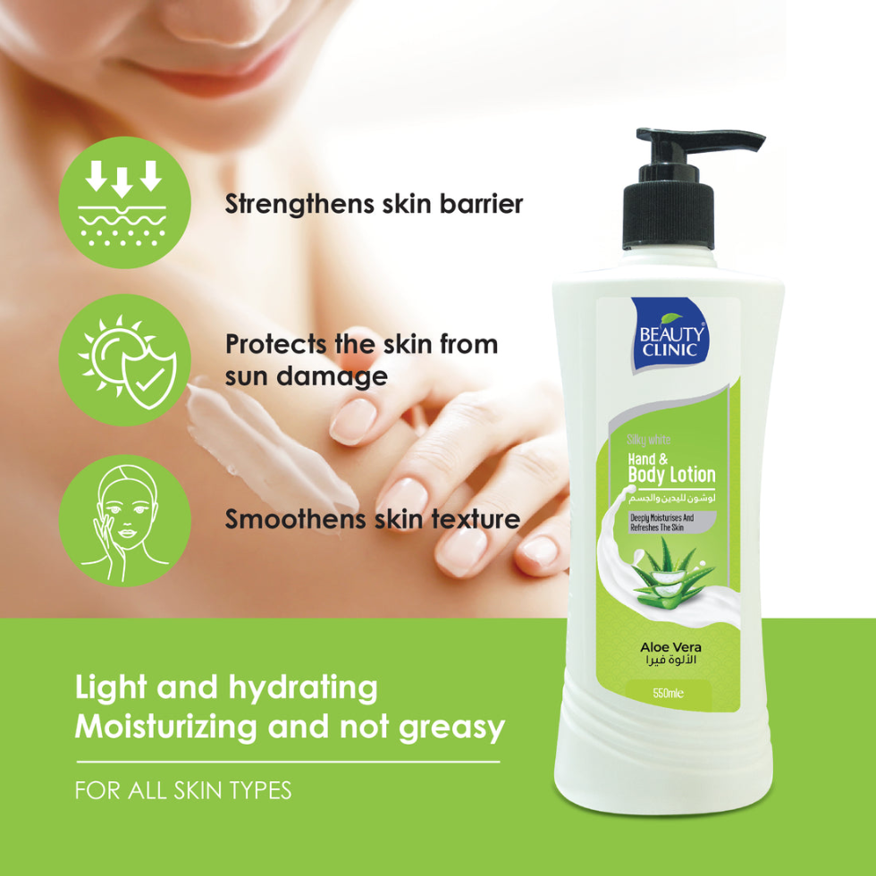 Beauty clinic aloe vera hand and body lotion 550ml hydrating skin care moisturizing lotion for daily use