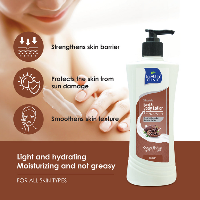 Beauty clinic cocoa butter hand and body lotion 550ml deep hydration moisturizing skin care lotion