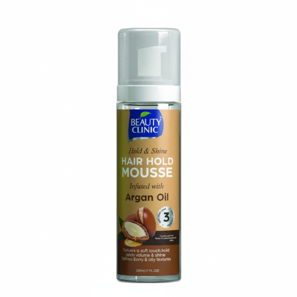 Beauty clinic hold and shine hair mousse argan oil 207ml volume shine styling foam