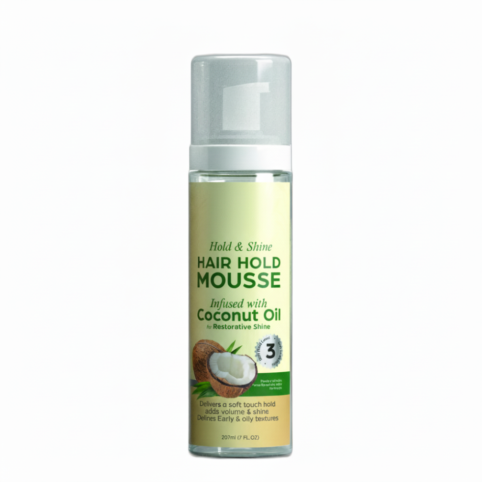 Beauty clinic hold and shine hair mousse coconut oil 207ml strong hold styling foam volume shine