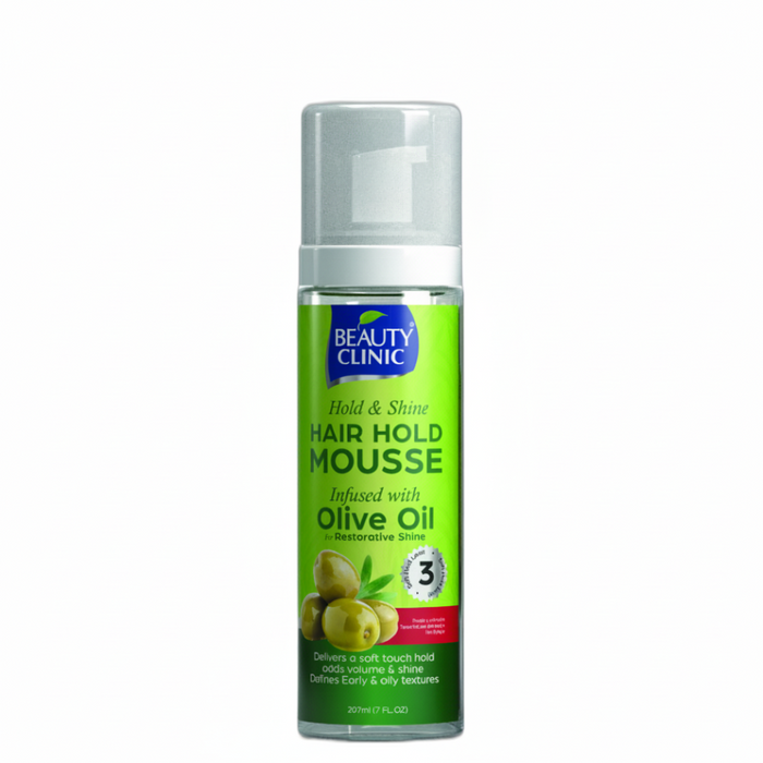 Beauty clinic hold and shine hair mousse olive oil 207ml volume shine styling foam