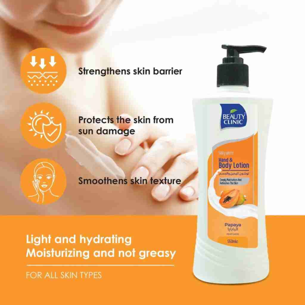 Beauty clinic papaya hand and body lotion 550ml hydrating moisturizing skin care lotion for daily use