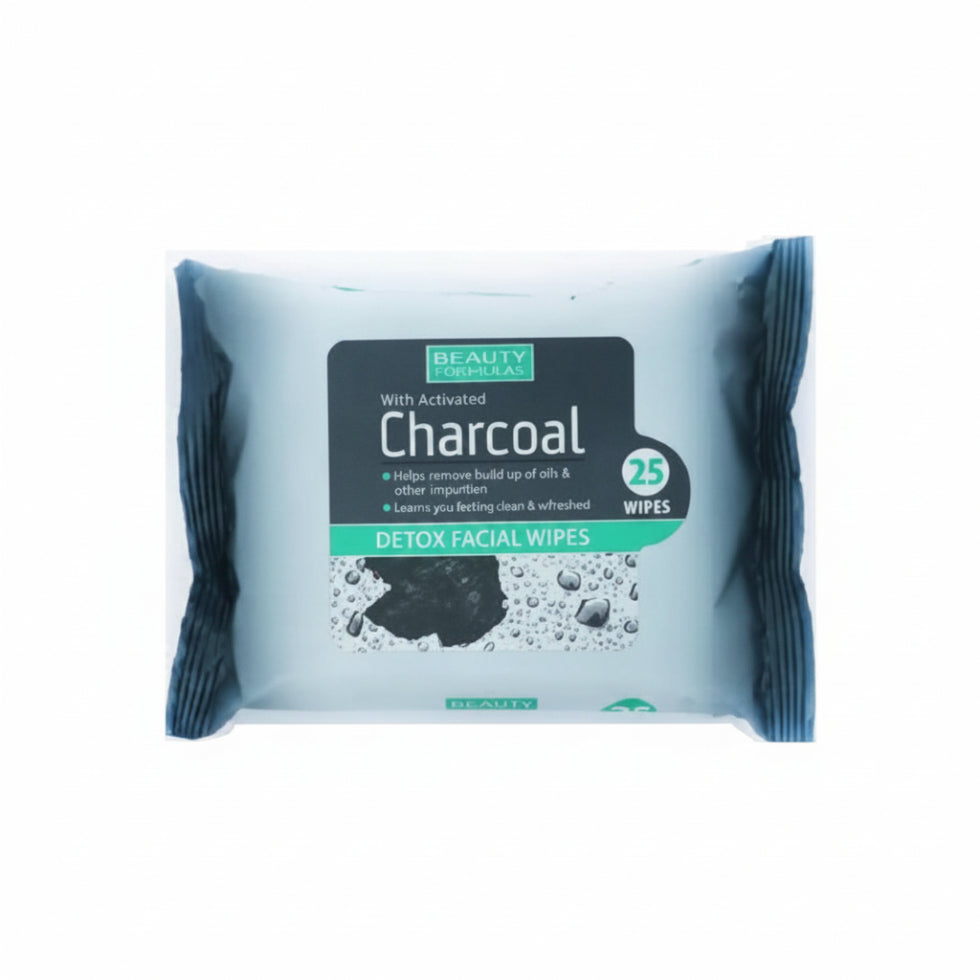 Beauty Formulas activated charcoal detox facial wipes 25 cleansing wipes for deep clean fresh skin