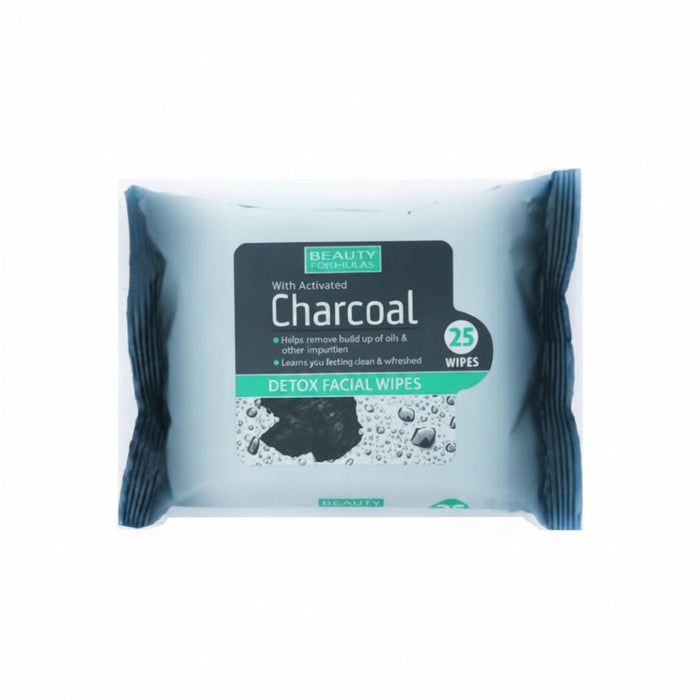 Beauty Formulas Activated Charcoal Detox Facial Wipes 25ct | Deep Cleansing