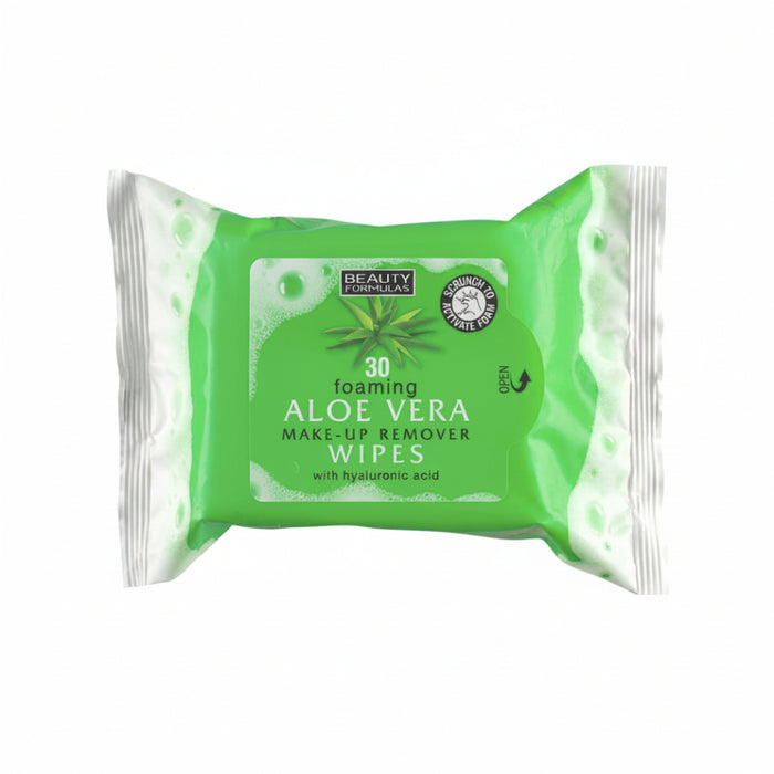 Beauty Formulas Foaming Aloe Vera Makeup Remover Wipes 30ct | Gentle Cleanser