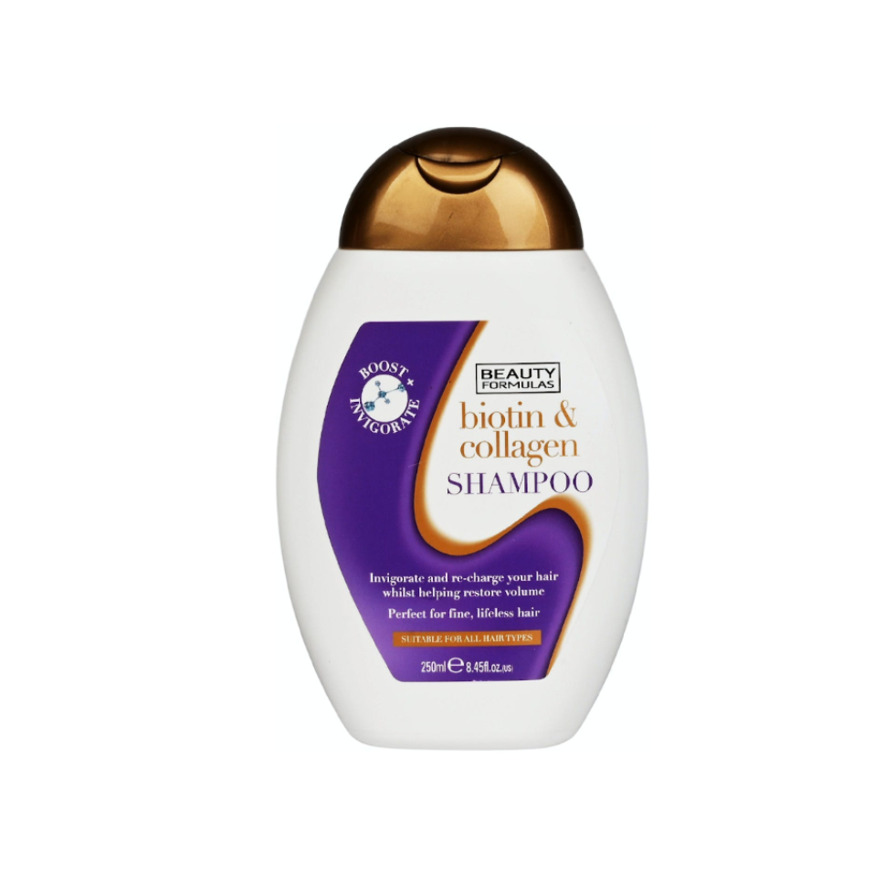 beauty formulas biotin collagen shampoo 250ml for hair volume strength and shine care