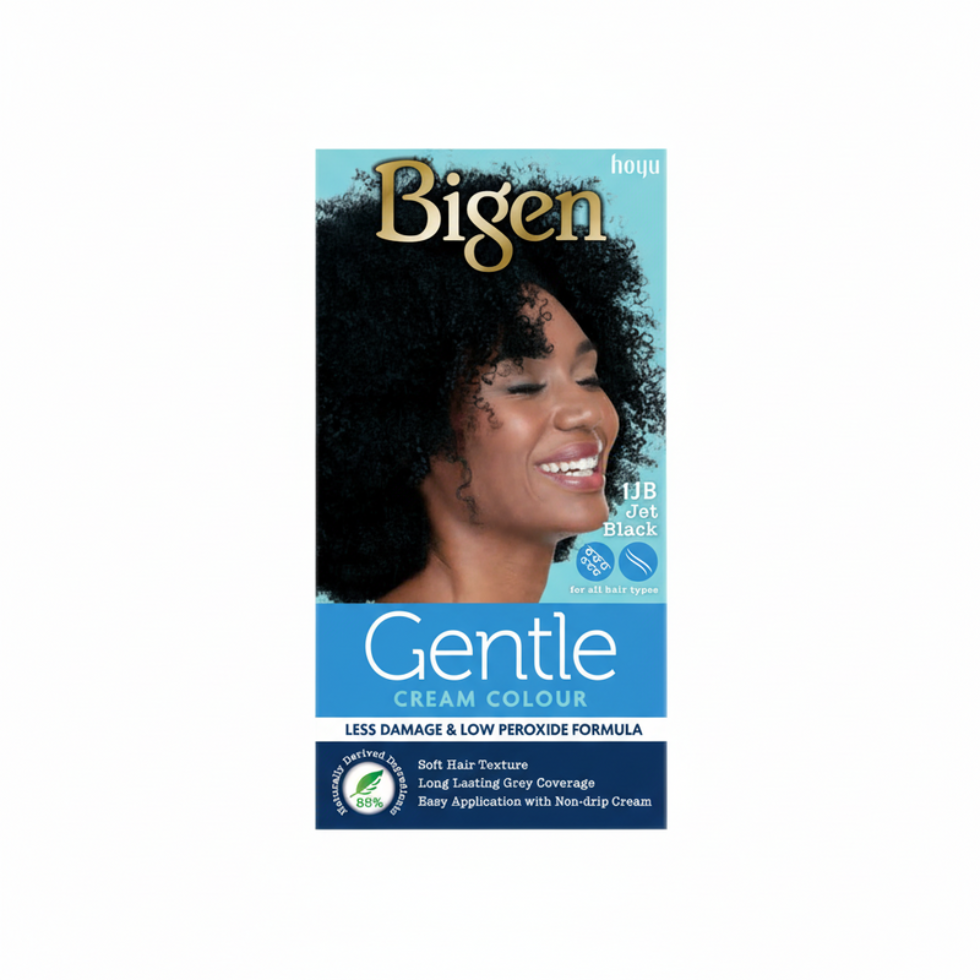 bigen gentle cream colour jet black 1jb natural grey coverage hair dye cream formula smooth application long lasting black hair color