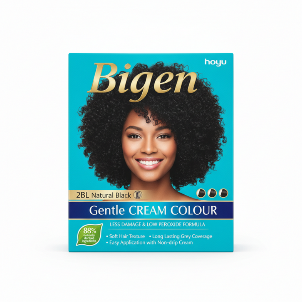 bigen gentle cream colour 2bl natural black coverage brown hair dye cream formula smooth application long lasting natural brown hair color