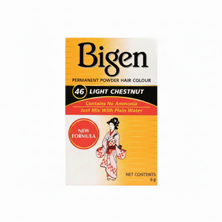 bigen permanent powder hair colour 46 light chestnut ammonia free water activated powder dye for grey coverage soft light chestnut natural long lasting hair color