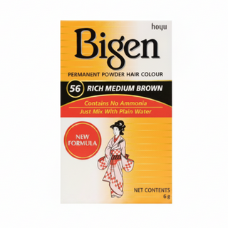 bigen permanent powder hair colour 56 rich medium brown ammonia free water activated powder dye for grey coverage natural medium brown long lasting hair color