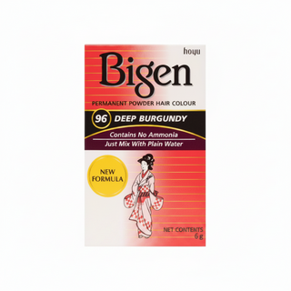 bigen permanent powder hair colour 96 deep burgundy ammonia free water activated powder dye for grey coverage rich burgundy long lasting hair color