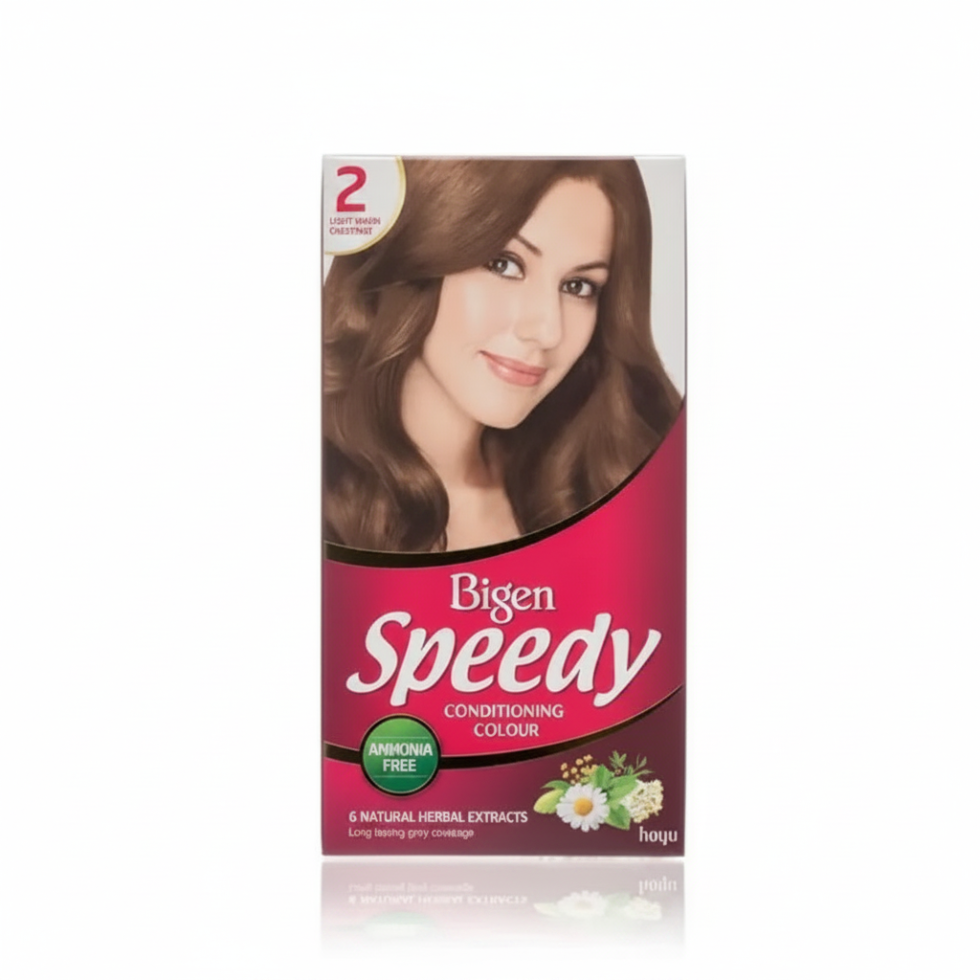 bigen speedy conditioning colour 2 light warm chestnut ammonia free hair dye for grey coverage conditioning soft warm chestnut natural hair color