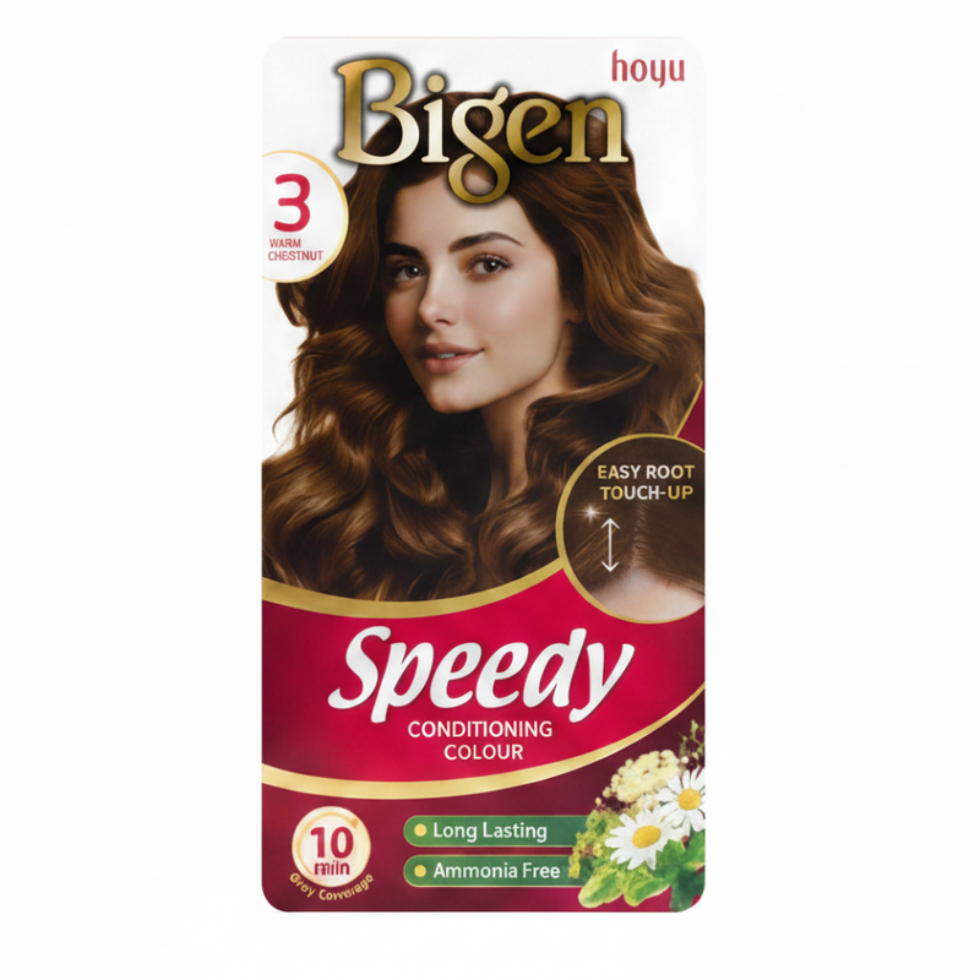 bigen speedy conditioning colour 3 warm chestnut ammonia free hair dye for grey coverage conditioning rich chestnut natural shiny hair color
