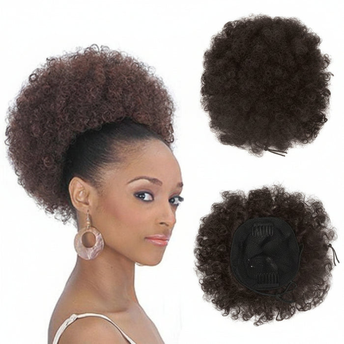 blissource drawstring ponytail ella afro puff natural textured puff hairpiece