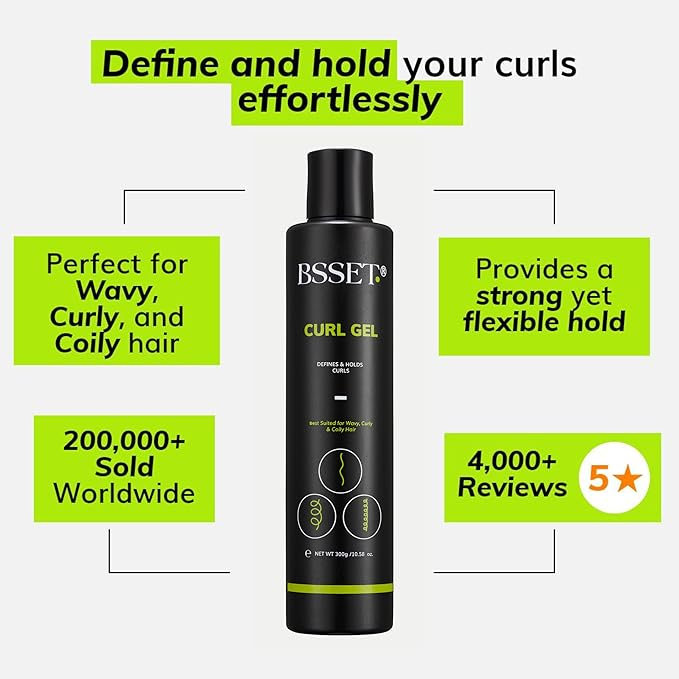 bset curl gel 300ml defines holds curls wavy curly coily hair frizz control natural shine curl styling product soft bouncy finish