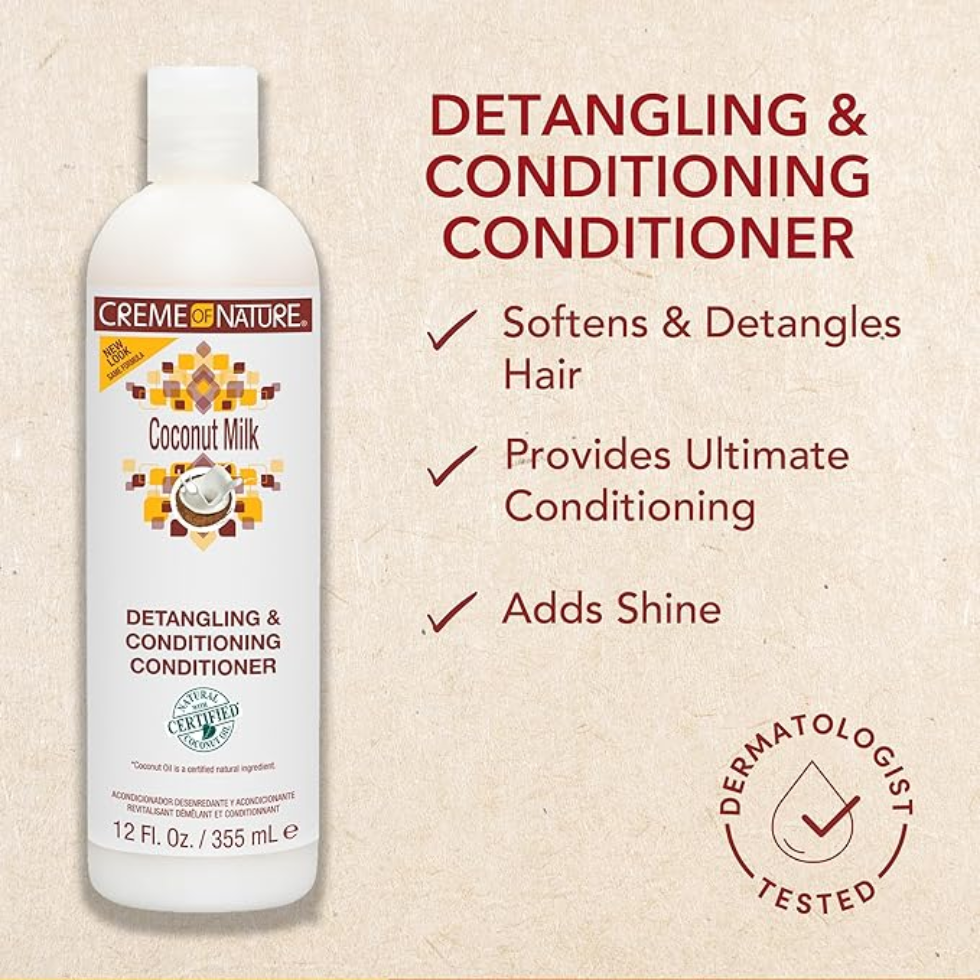 Creme of nature coconut milk detangling conditioning conditioner 12oz hydrating hair care conditioner for soft smooth manageable hair detangling formula for dry hair