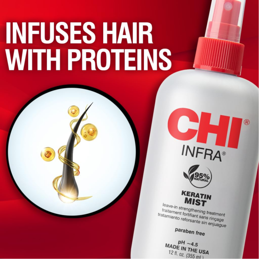 CHI Keratin Mist 12oz strengthening hair spray for softness shine and damage repair
