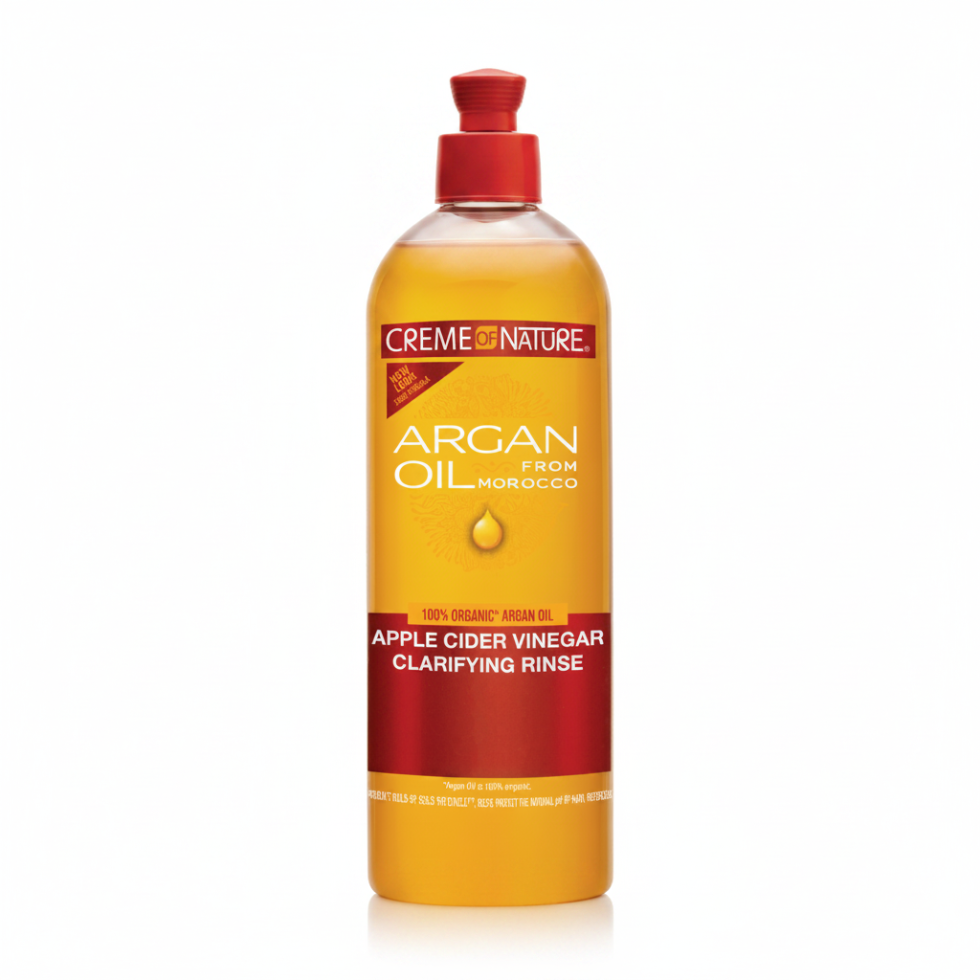 Creme Of Nature Argan Oil Apple Cider Vinegar Clarifying Rinse removes buildup, deeply cleanses scalp, and restores natural shine and softness.