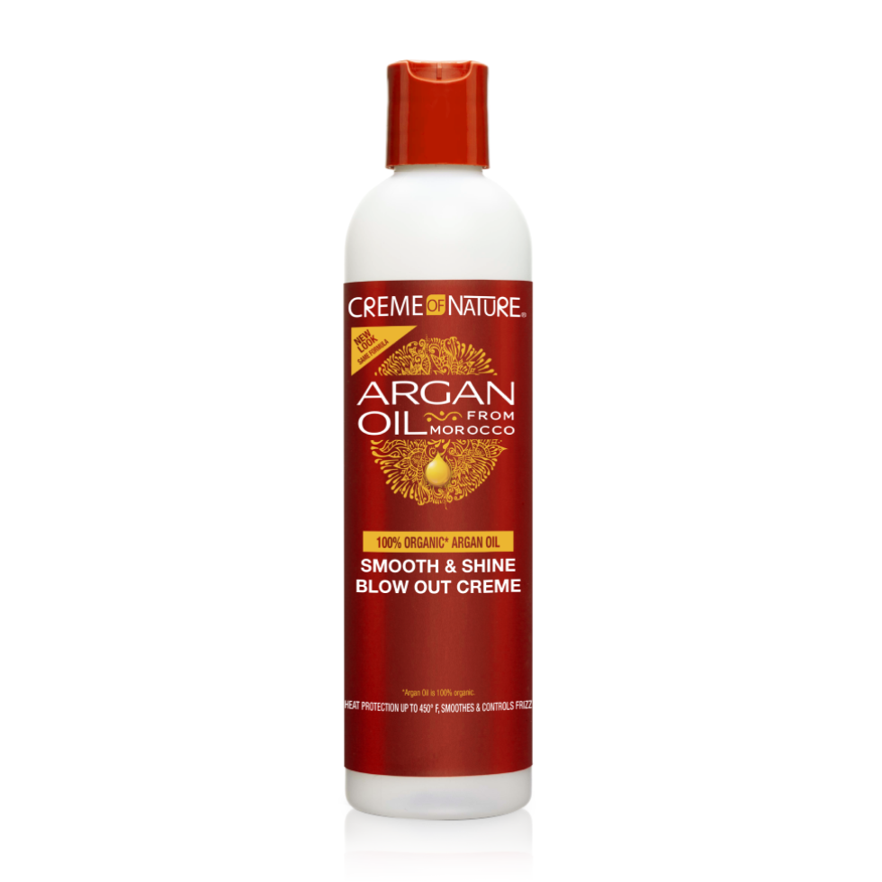Creme of nature argan oil smooth shine blow out creme 226ml heat protection smoothing styling cream for blowouts frizz control shiny soft hair finish