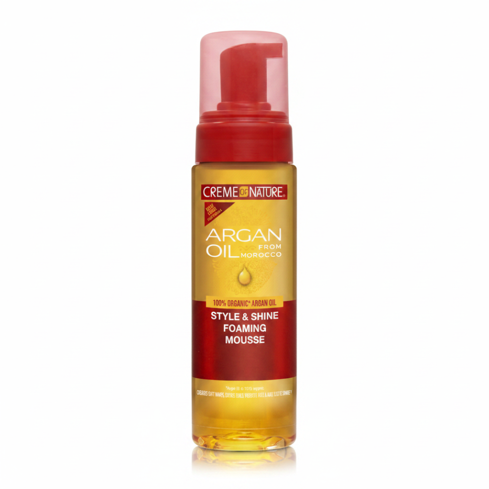 Creme of nature argan oil style shine foaming mousse 207ml define hydrate curls lightweight styling mousse for frizz control shine and soft curl definition