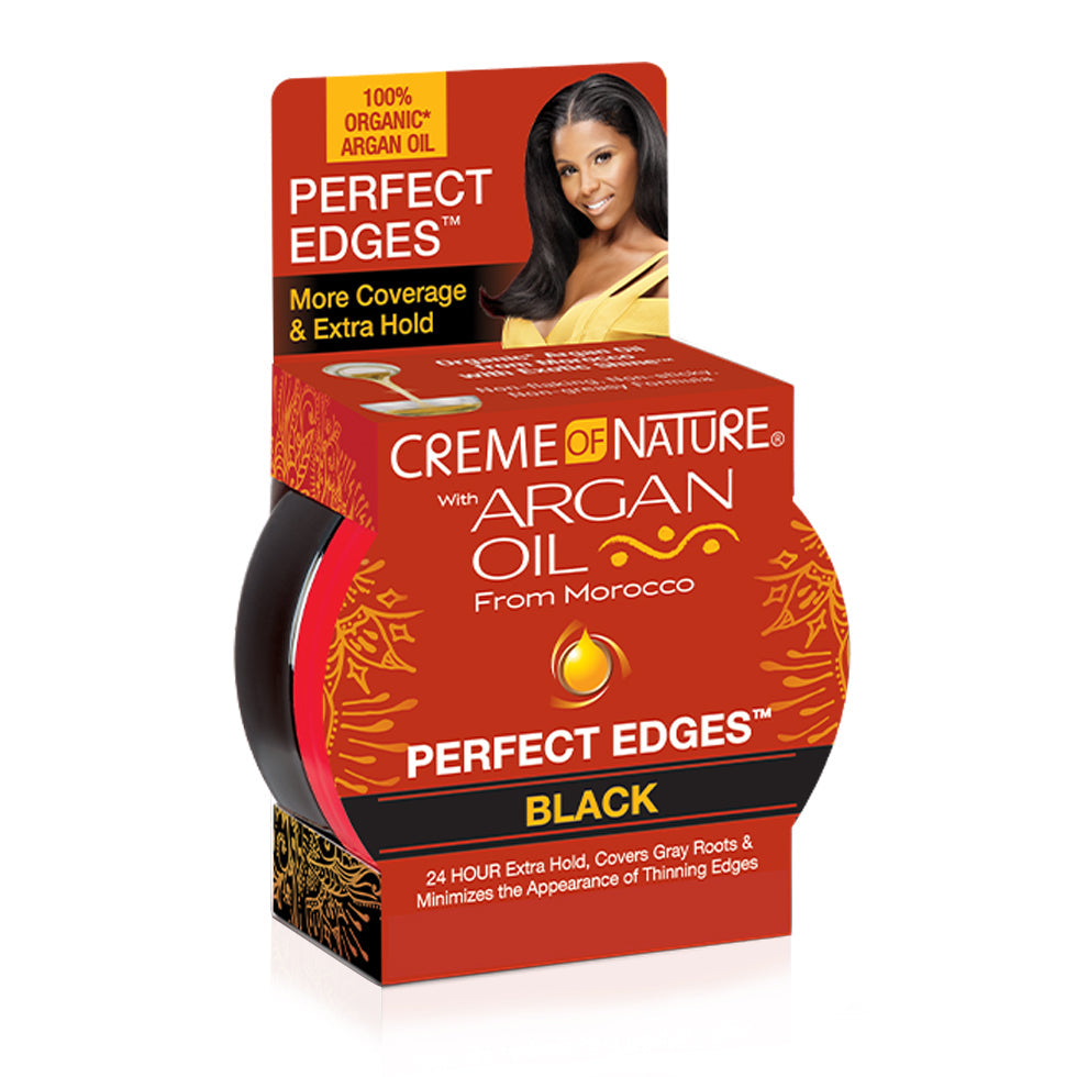 Creme of nature with argan oil perfect edges black 63.7g 24h hold edge control with shine black tinted edge gel for smooth sleek frizz controlled polished edges