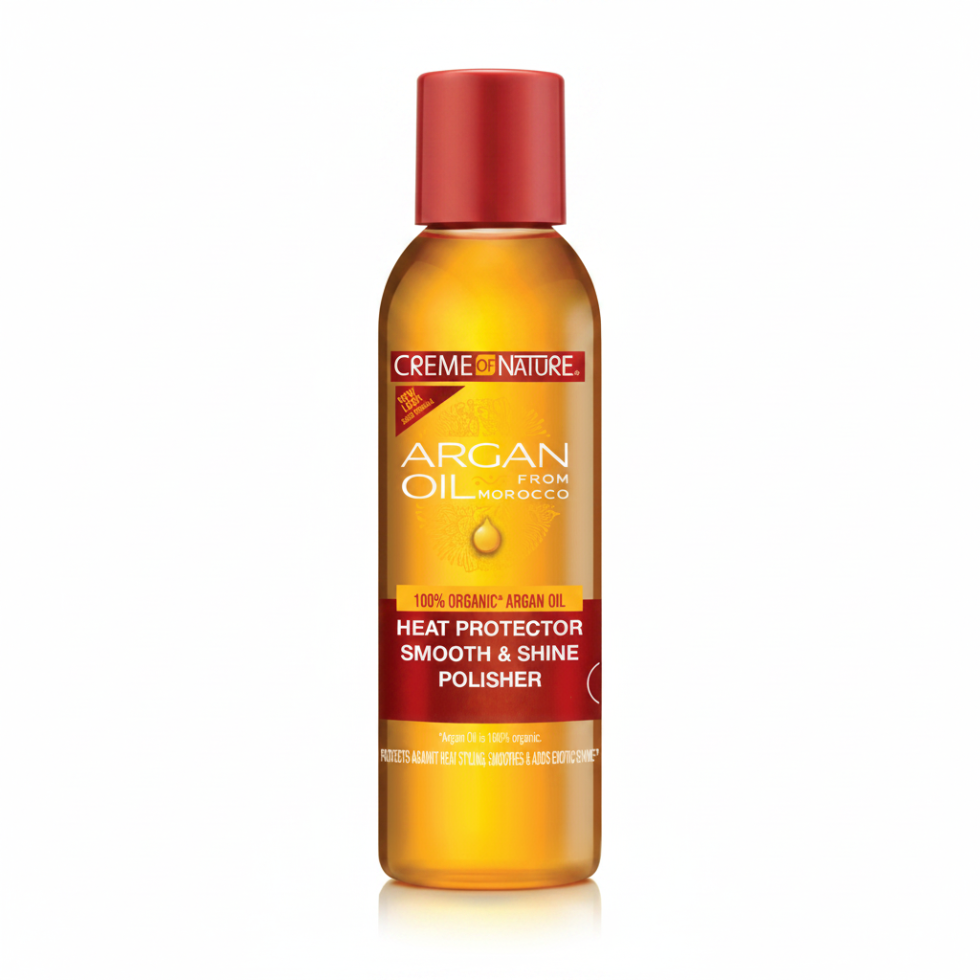 Creme of nature argan oil heat protector smooth shine polisher 118ml heat protection serum for frizz control smooth silky shiny hair styling product