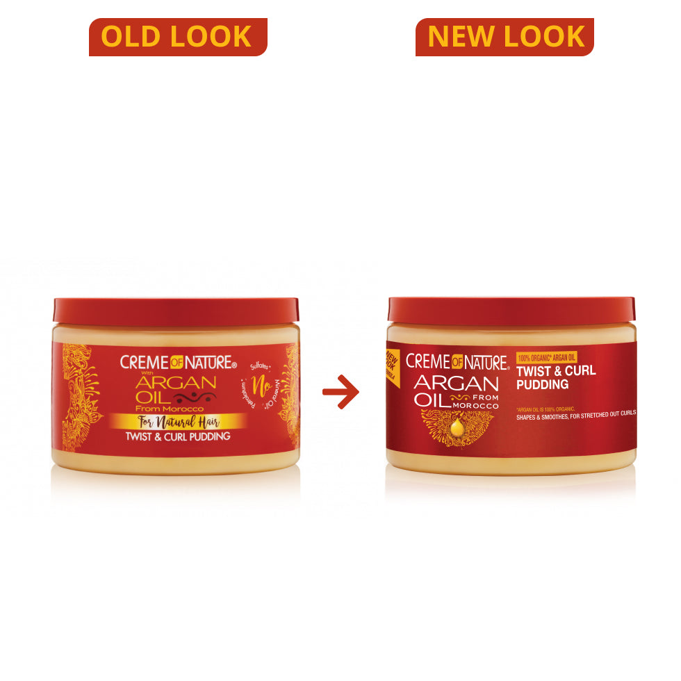 Creme Of Nature Argan Oil Twist &amp; Curl Pudding defines curls, locks in moisture, and helps stretch natural texture for soft, smooth, healthy-looking styles.