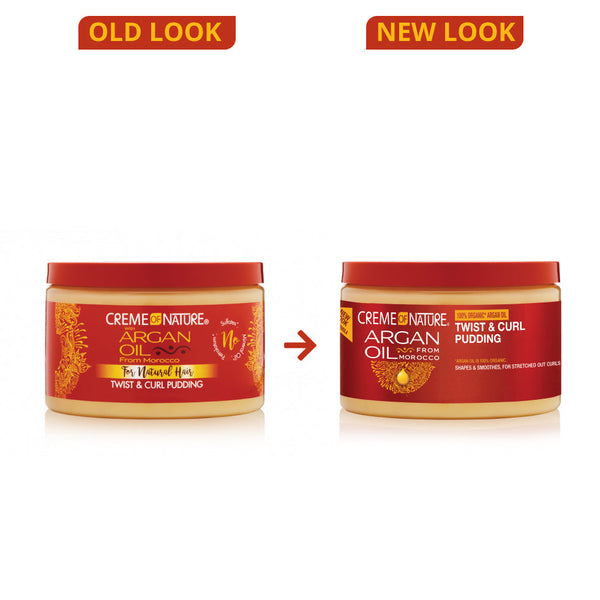Creme Of Nature Argan Oil Twist &amp; Curl Pudding defines curls, locks in moisture, and helps stretch natural texture for soft, smooth, healthy-looking styles.