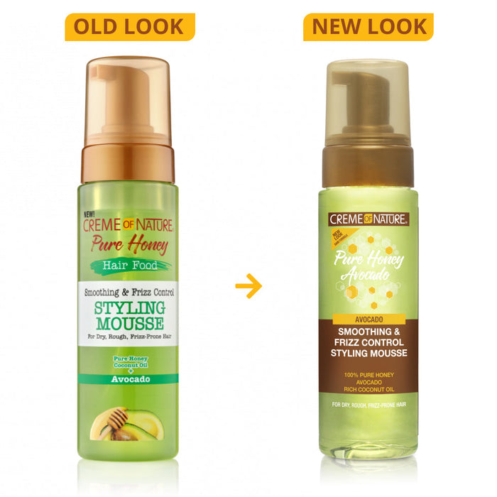 Creme of nature pure honey styling mousse 207ml frizz control curl defining mousse for smooth bouncy curls lightweight moisturizing hair styling foam