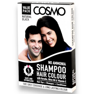 Cosmo Black Hair Dye Shampoo 25ml | 100% Grey Coverage, Ammonia-Free, Fast Color