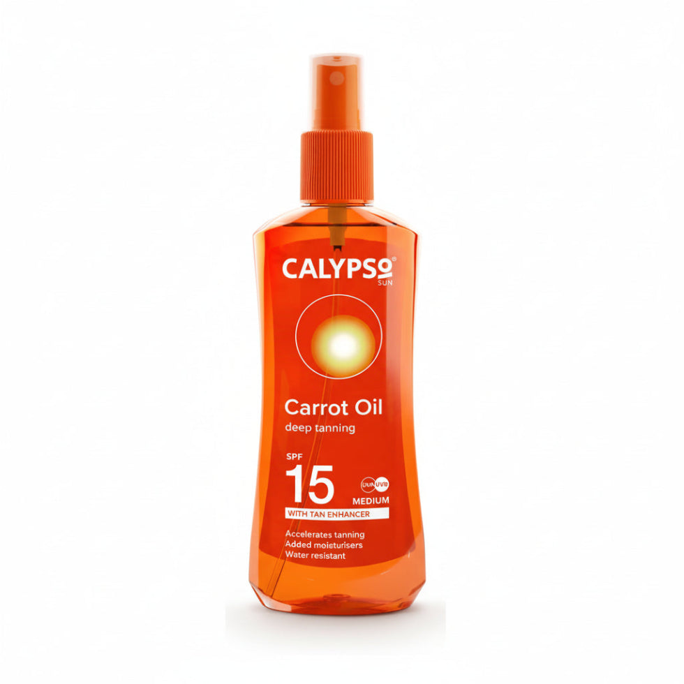 Calypso carrot oil 200ml with tan extender for radiant glow and long-lasting tan