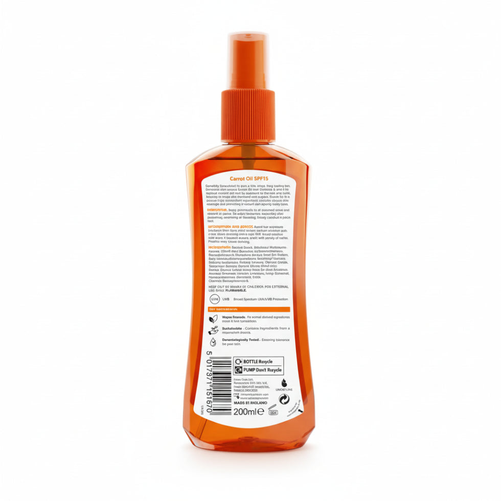 Calypso carrot oil 200ml with tan extender for radiant glow and long-lasting tan