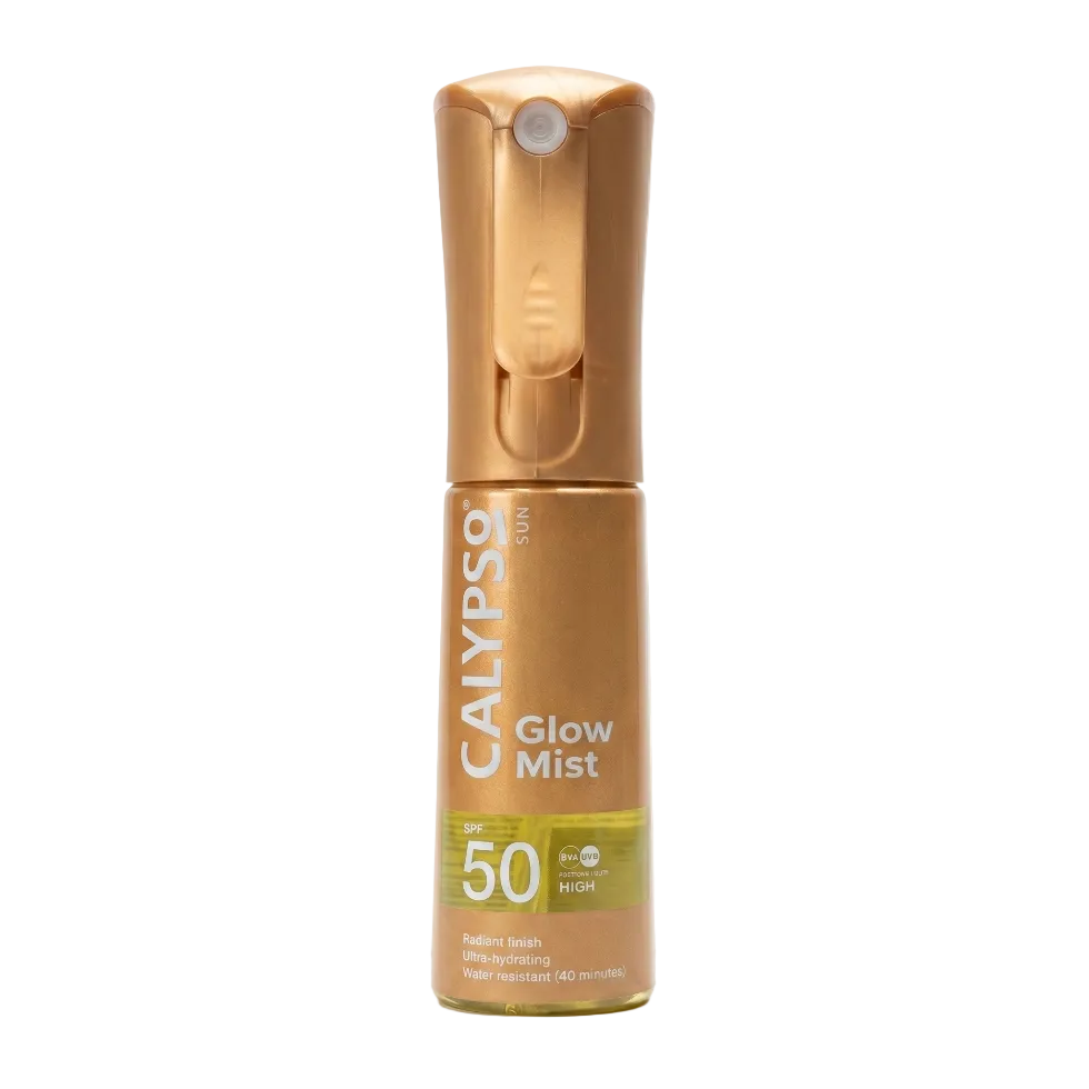 Calypso Glow Mist SPF 50 sunscreen spray for lightweight protection and radiant skin