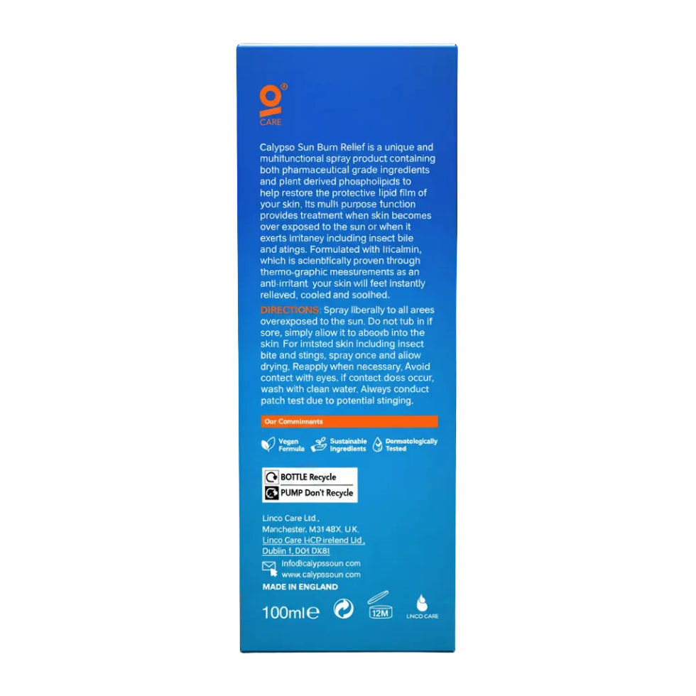 Calypso sun burn relief 100ml with Iricalmin for soothing and cooling sunburned skin