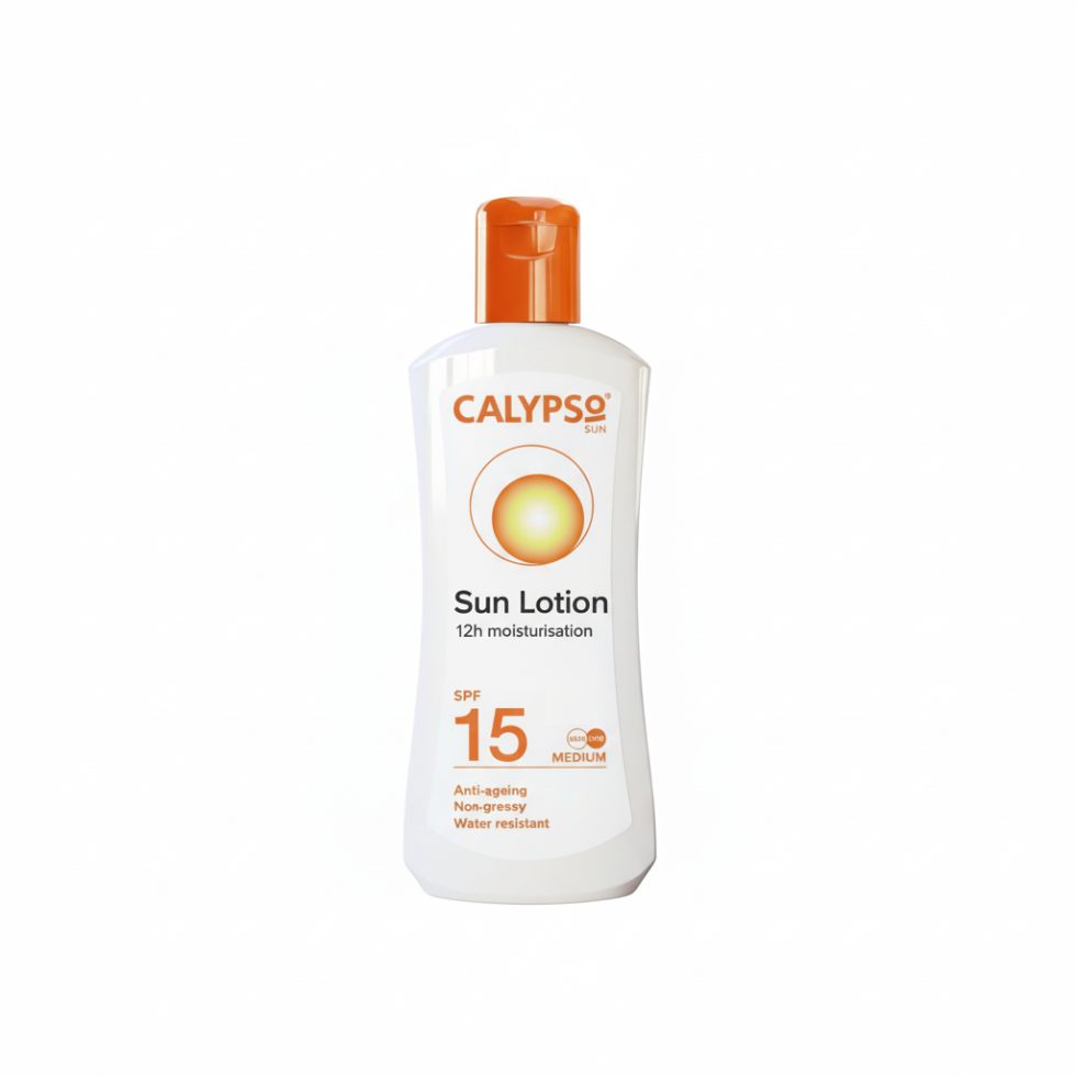 Calypso sun lotion SPF 15 200ml with 12h moisturisation for daily hydration and protection