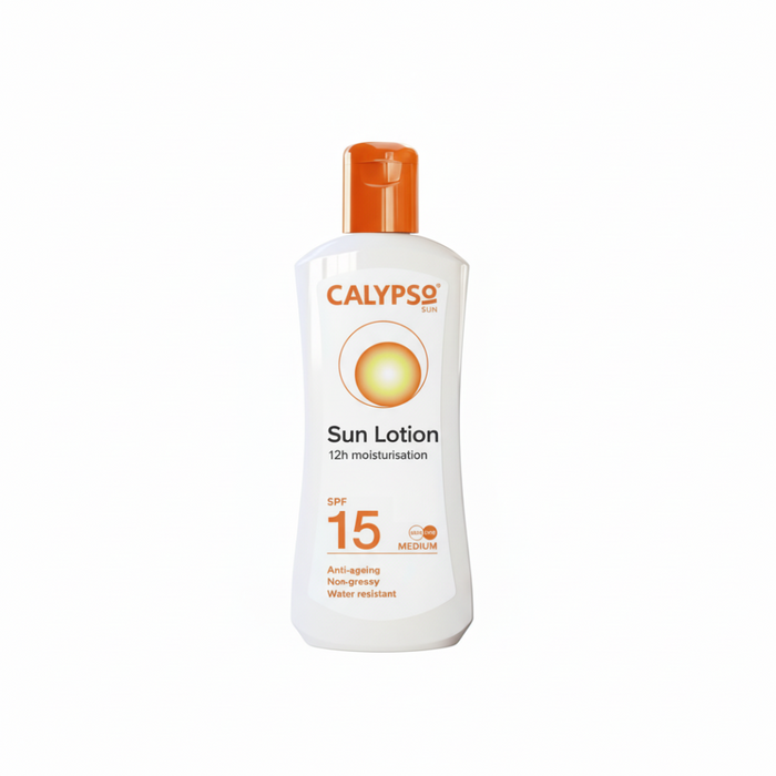 Calypso sun lotion SPF 15 200ml with 12h moisturisation for daily hydration and protection