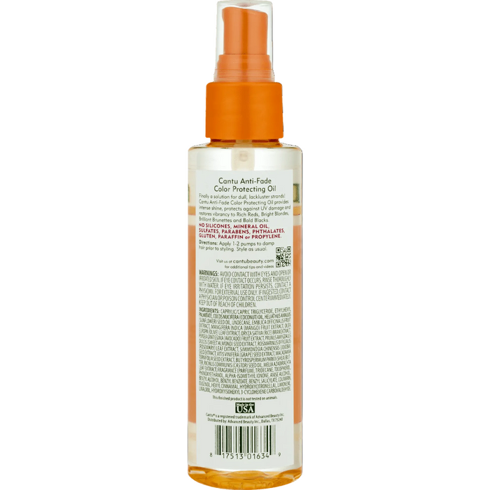 cantu anti fade amla color protecting oil 4oz UV shield shine hair care