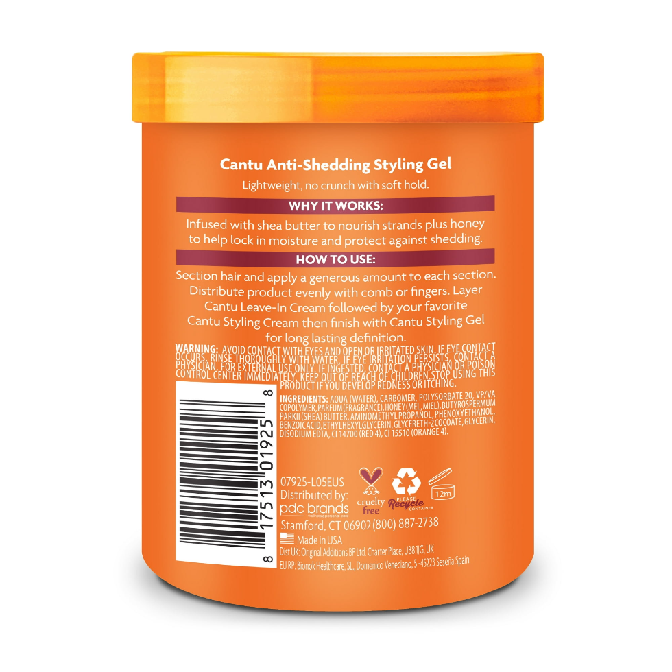 cantu anti shedding styling gel honey 18.5oz flexible hold curl defining gel