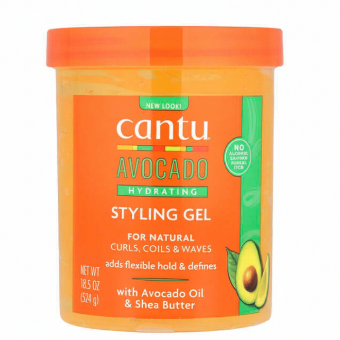 cantu avocado hydrating styling gel 18.5oz define smooth curls coils waves gel