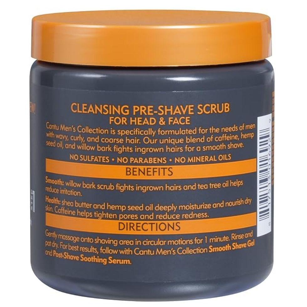 cantu mens pre shave scrub 8oz exfoliate hydrate prevent ingrown hairs