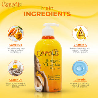 Carotis shea butter body lotion hydrates and brightens skin for smooth radiant glow